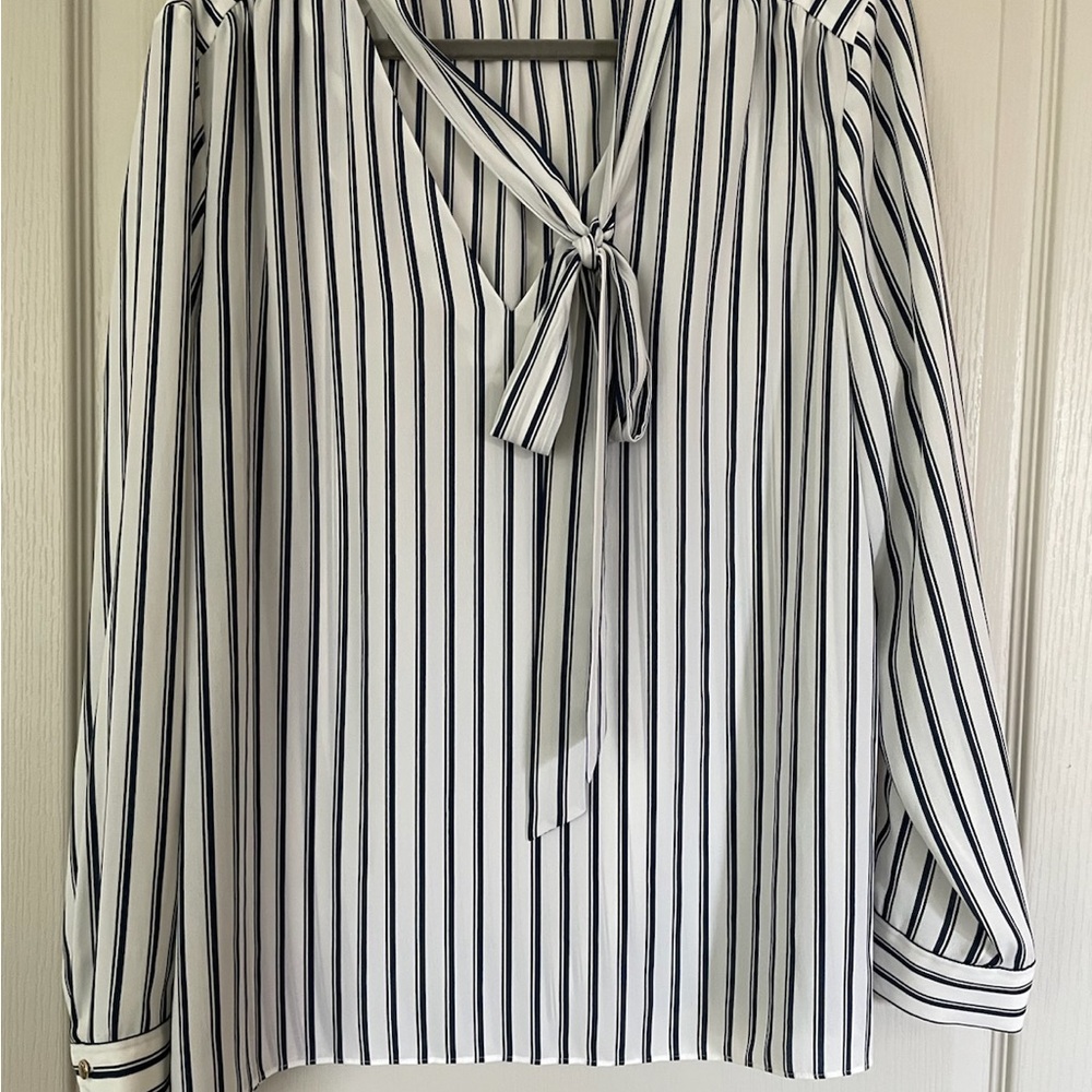 Vince Camuto Navy and White Striped Blouse
